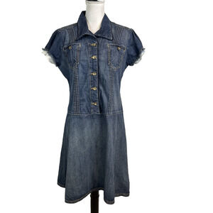 DKNY Jeans Dress size Large Denim Jean Distressed Boho Western Knee Cowgirl